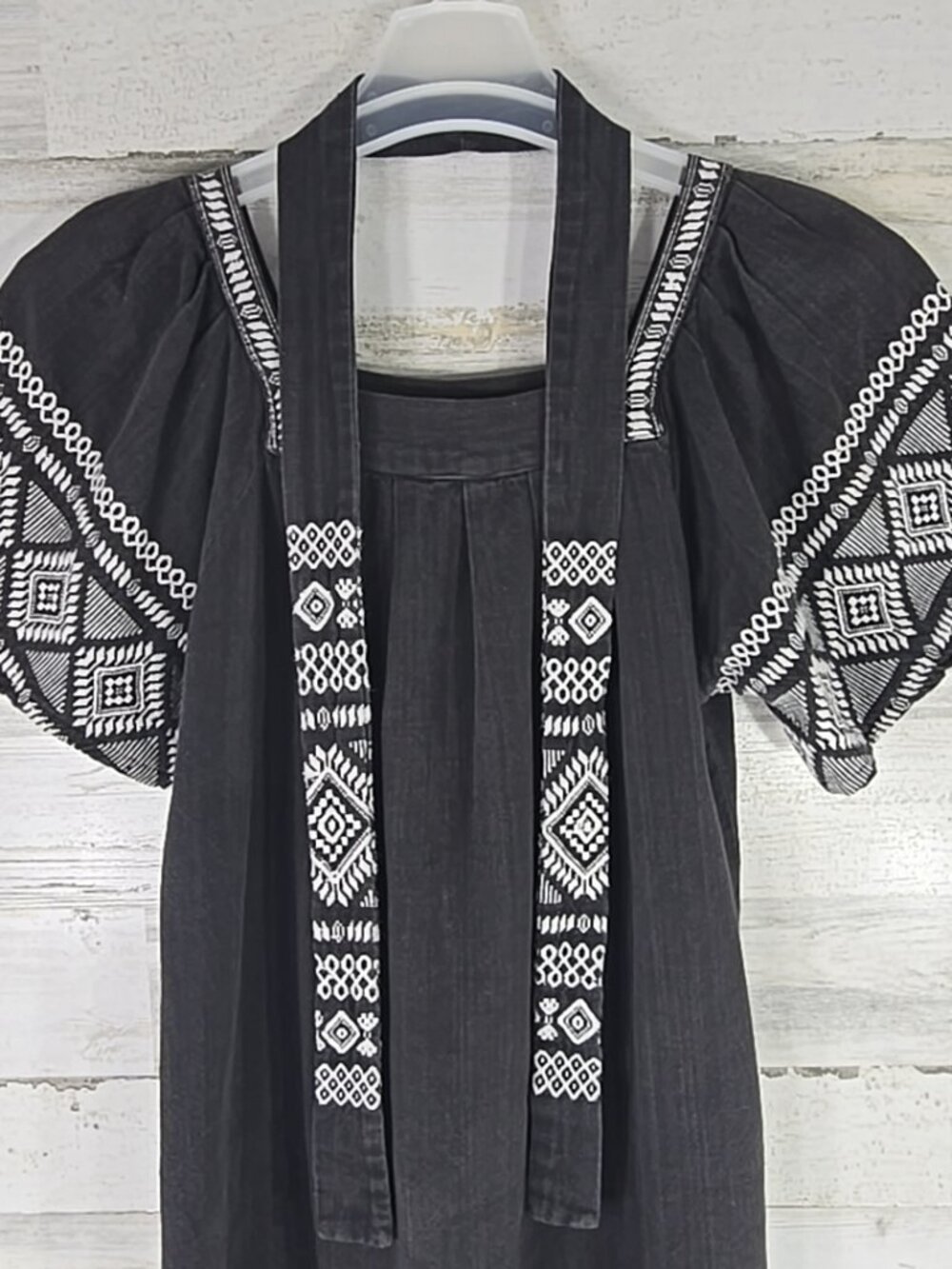 MAYA Guatemala Embroidered Black Cotton Dress Tunic SMALL Boho Folk Huipil Style - Picture 6 of 16